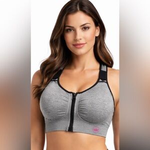 SHEFIT Ultimate Zip Front High Impact Sports Bra Gray Small Style 110004